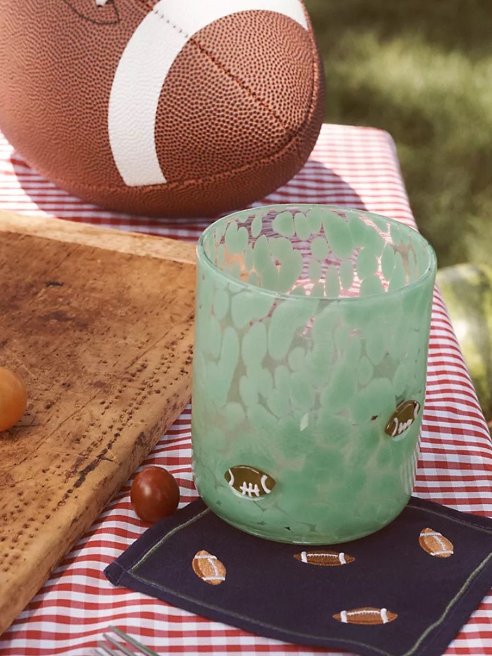 Anthropologie Seafoam Green Sports Icon Football Juice Glass